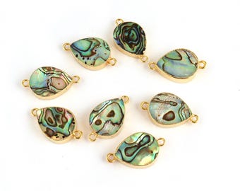 Gold Plated Abalone Shell Connectors: Pear Shape Double Bail Charms (12x16 mm)
