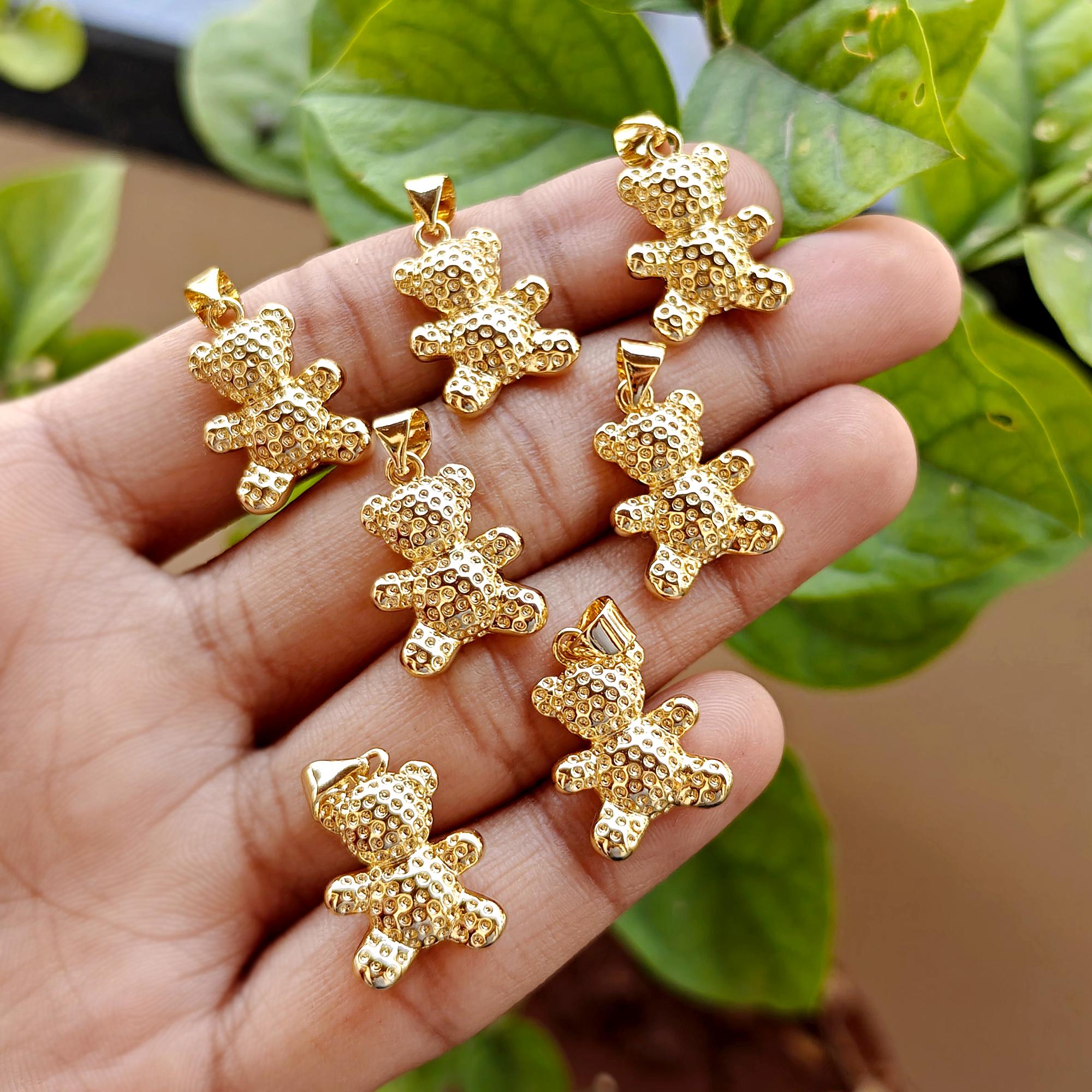 Gold Plated Teddy Bear Pendant Charm, Dainty Animal