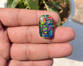 Cabochon di opale di fuoco Aurora Doublet rettangolare, opale di Welo per la creazione di gioielli, fornitura di opale con dorso nero