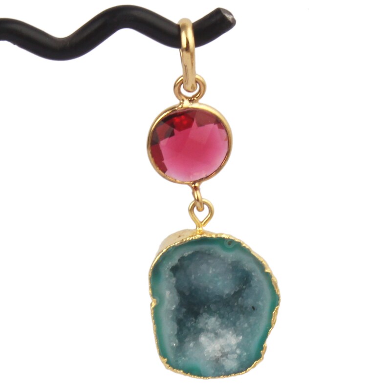 Genuine Geode Druzy Gold Plated DIY Pendant Connectors Finding Jewelry Making Supplies Natural Solar Quartz With Hydro Quartz Gemstone