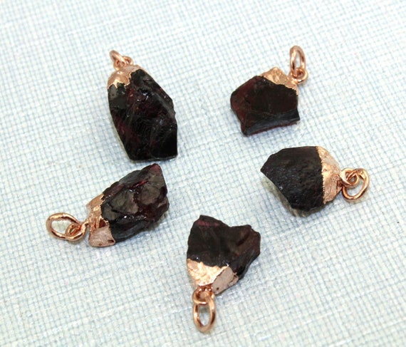 Raw Natural Rough Garnet Gold Silver Rose Gold Electroplated DIY Charms Pendant