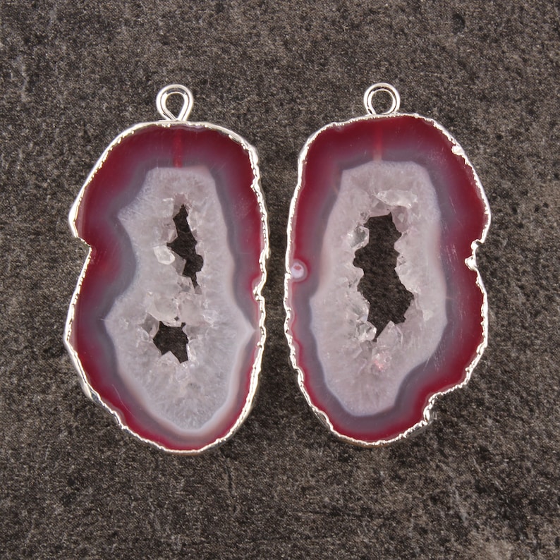 DIY Earrings DIY Jewelry Connectors Natural Geode Slice Silver Plated Earrings Pairs Connectors Silver Electroplated Earrings Components