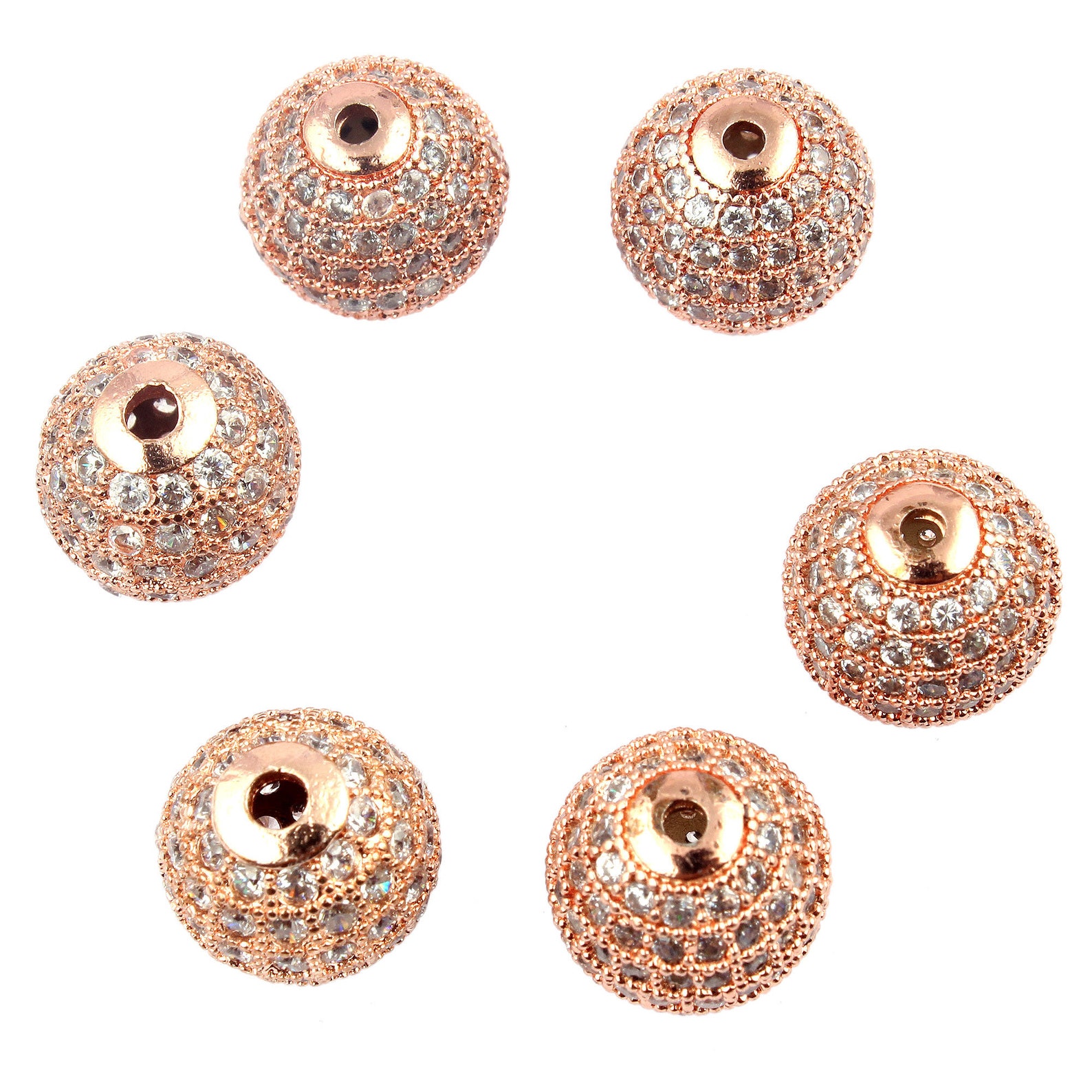 12mm Round Rose Gold Plated Beads Rose Gold CZ Quartz Spacer Etsy