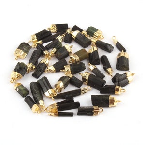 October Birthstone Charms, Natural Raw Rough Black Tourmaline Gemstone Connectors, DIY Pendants, 14mm To 20mm Birthstone Charms Connectors