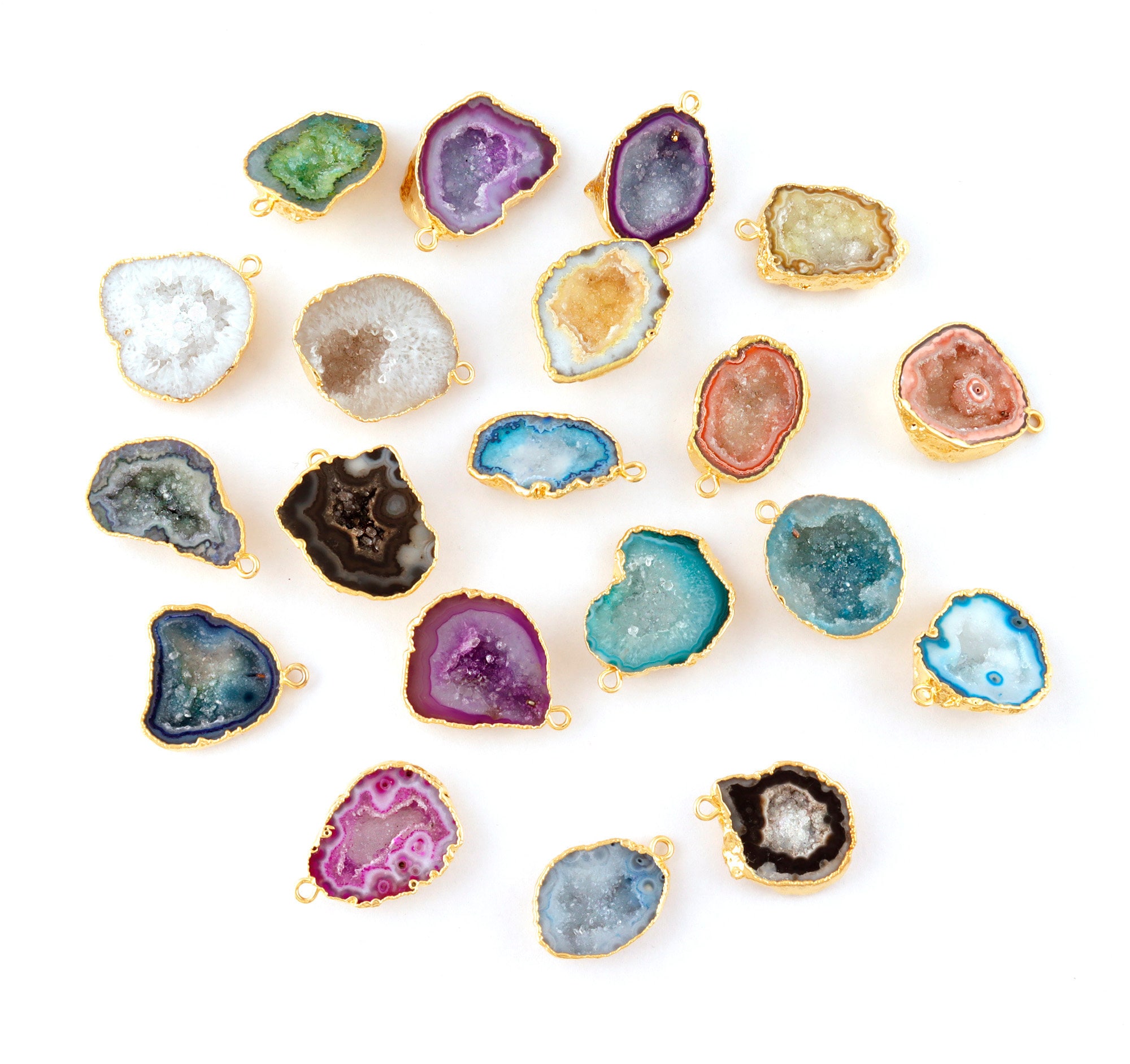 Natural Geode Druzy Connector, Gold Electroplated (20-35mm)
