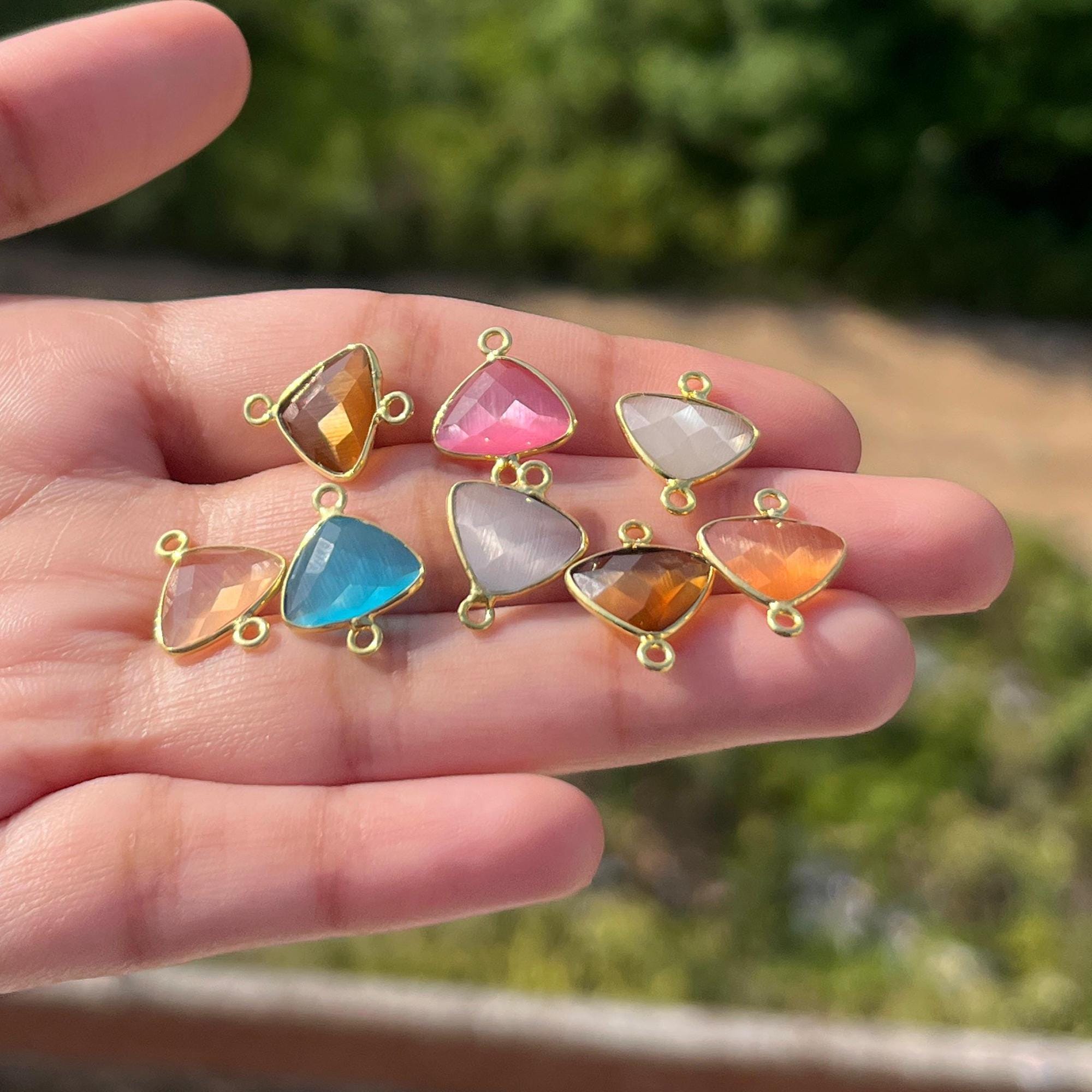 Cats Eye Triangle Pendant Charms