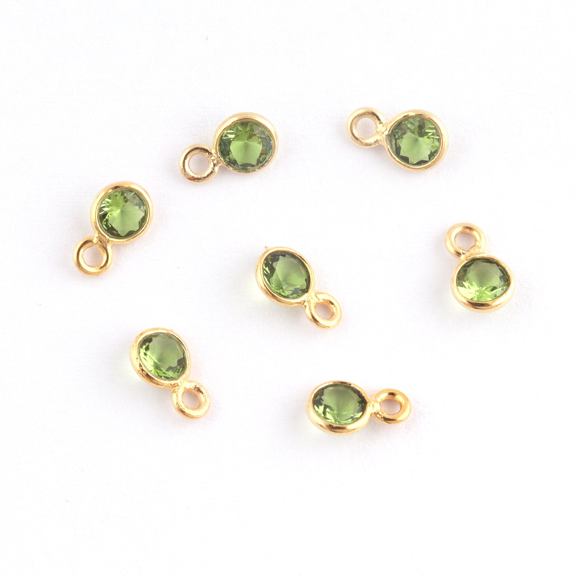 Gold Plated Birthstone Charm, 3mm Round Gemstone Connector