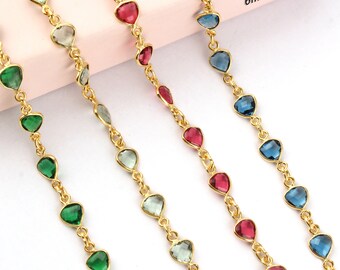 6MM Trillion Shape Hydro Quartz Gold Plated Rosary Chains, Checker Cut Rosary Chain, Chalcedony Link Rosary Chain, DIY Rosary Necklace Chain