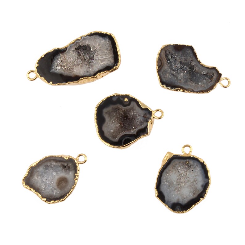 Black Geode Druzy Genuine Geode Druzy Gold Plated Pendant Connectors Single Bail Geode Druzy Components 5 pcs DIY Pendant Connectors