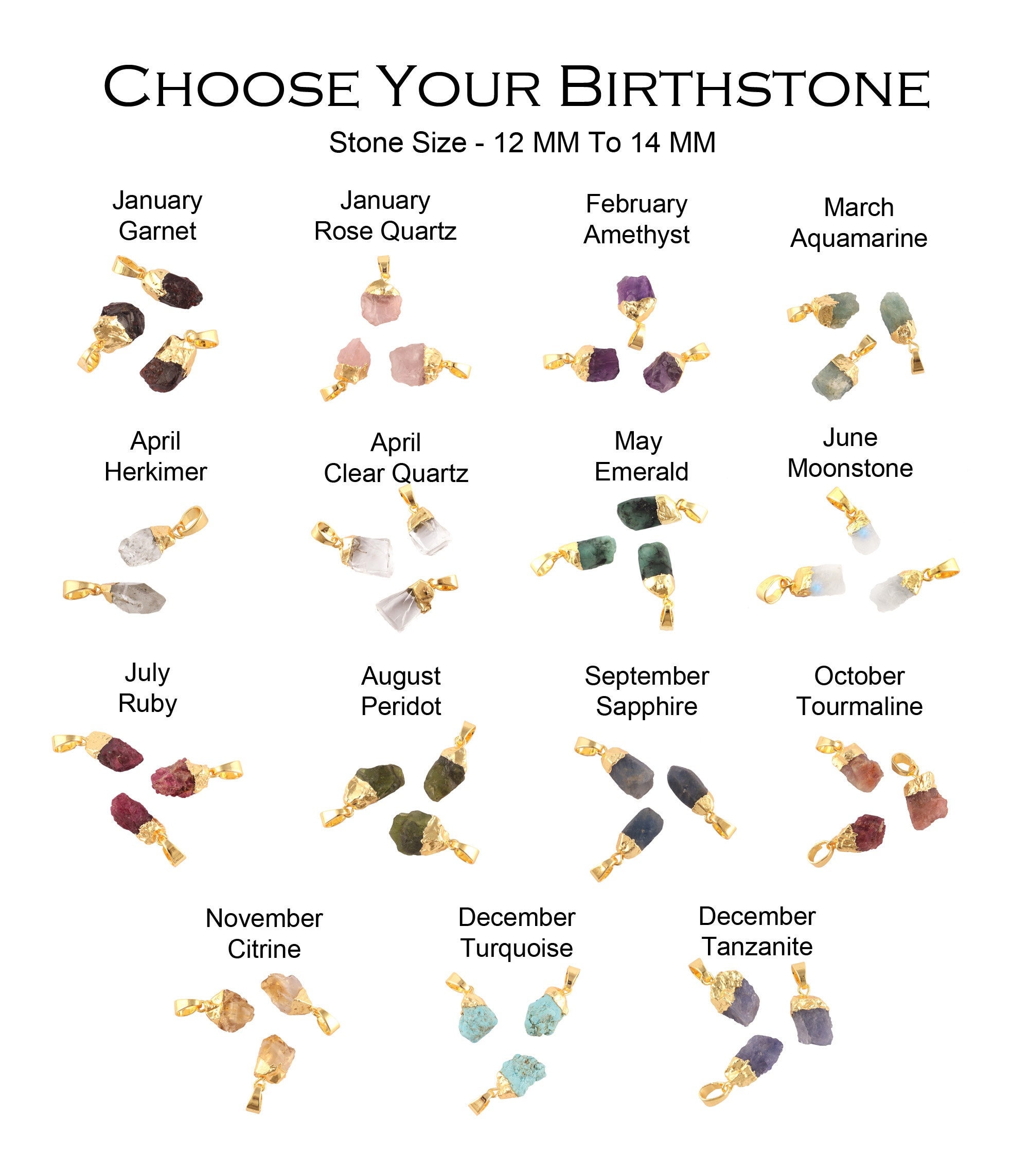 Raw Gemstone Birthstone Pendant Charms, Gold Electroplated Necklace Jewelry Connector