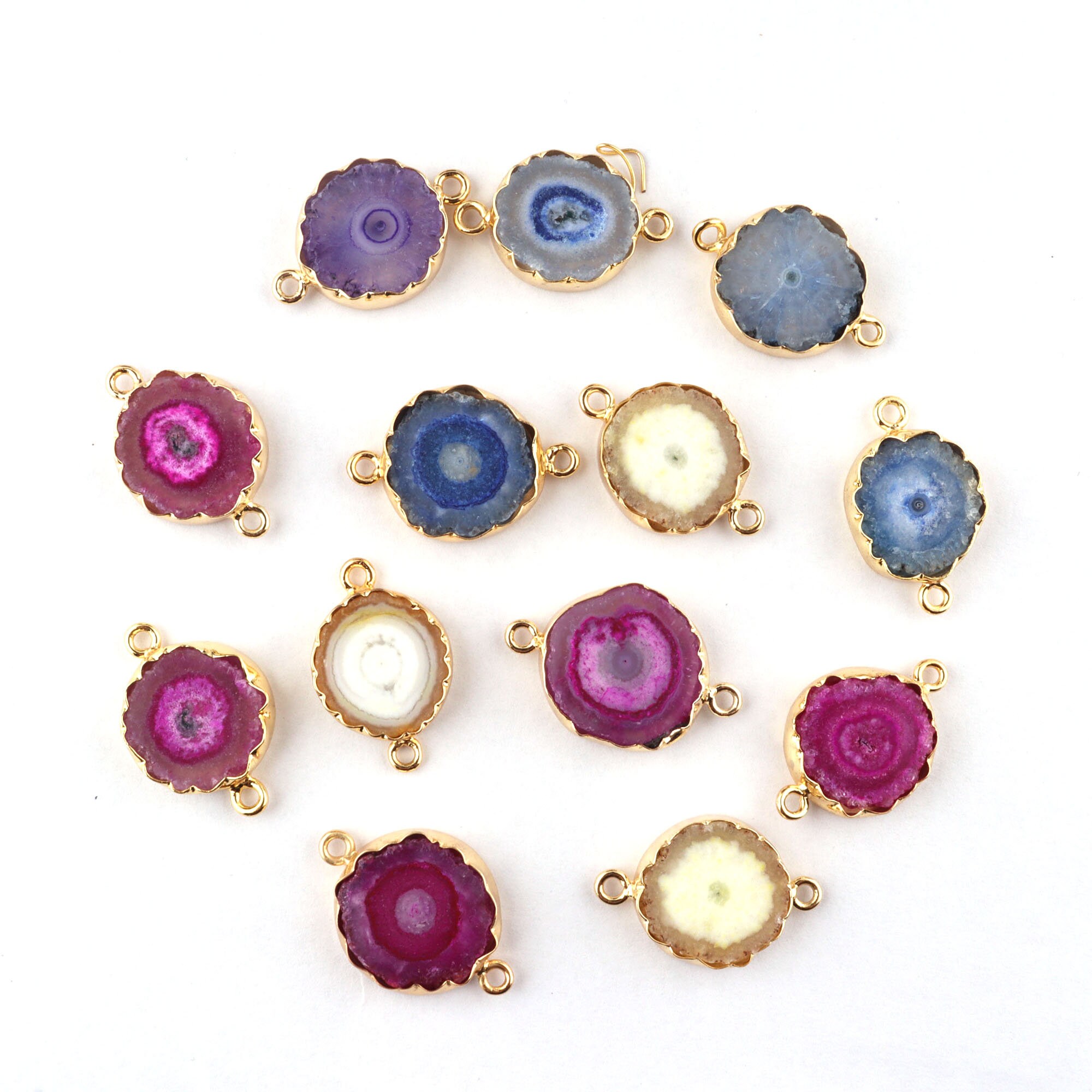 Pink Natural Solar Quartz Gold Plated Double Bail Make DIY Bracelate Connectors Pink Natural Solar Quartz Gold Plated Double Bail Make DIY Bracelate Connectors