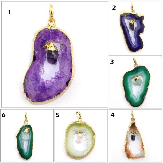 Elite 24k Gold Electroplated Natural Geode Slice Druzy Connector Making Jewelry