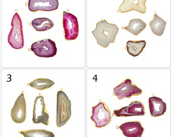 28-57mm Verschiedene Natürliche Geode Scheibe vergoldet Einzelanhänger Machen Verbinder Lot, DIY Anhänger Halskette, Geode Scheibe Komponenten