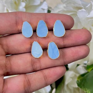 Blue Opal Pear Pendant Charms: Gold Electroplated Side Drilled Connectors, 10x15mm (5 Pcs Lot)