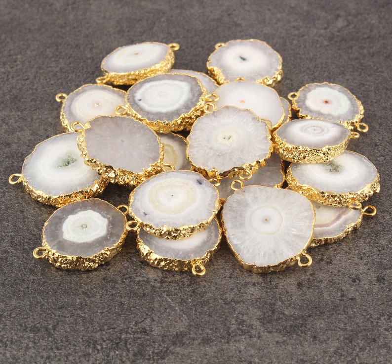 Pink Natural Solar Quartz Gold Plated Double Bail Make DIY Bracelate Connectors Pink Natural Solar Quartz Gold Plated Double Bail Make DIY Bracelate Connectors