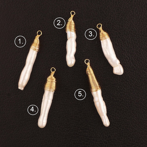Gold Plated Freshwater Pearl Pendant Charm: Wire Wrapped Jewelry Making Connector