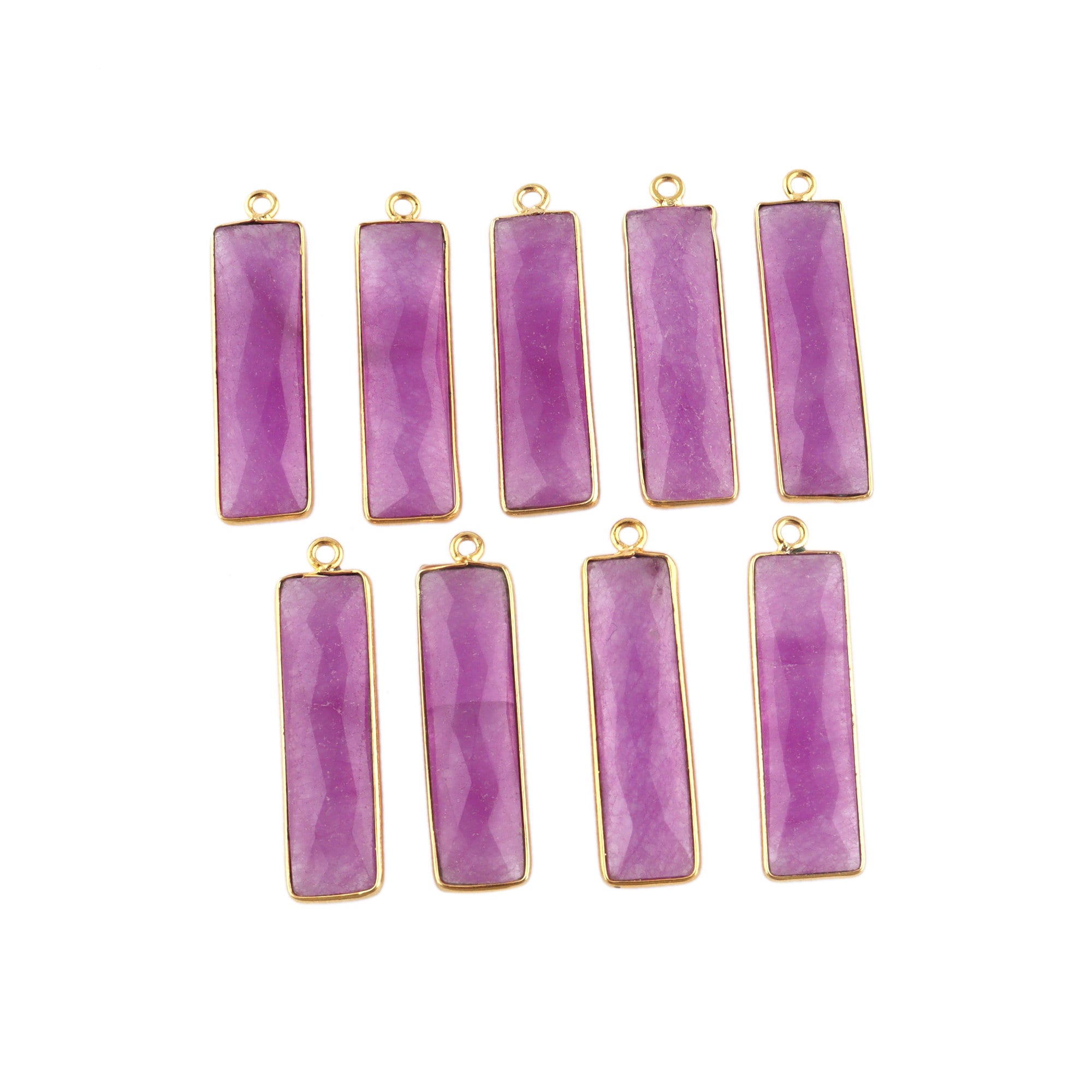 Jade Bar Gemstone Connector Charm, Gold Plated Bezel Set Jewelry Pendant (8x30mm)
