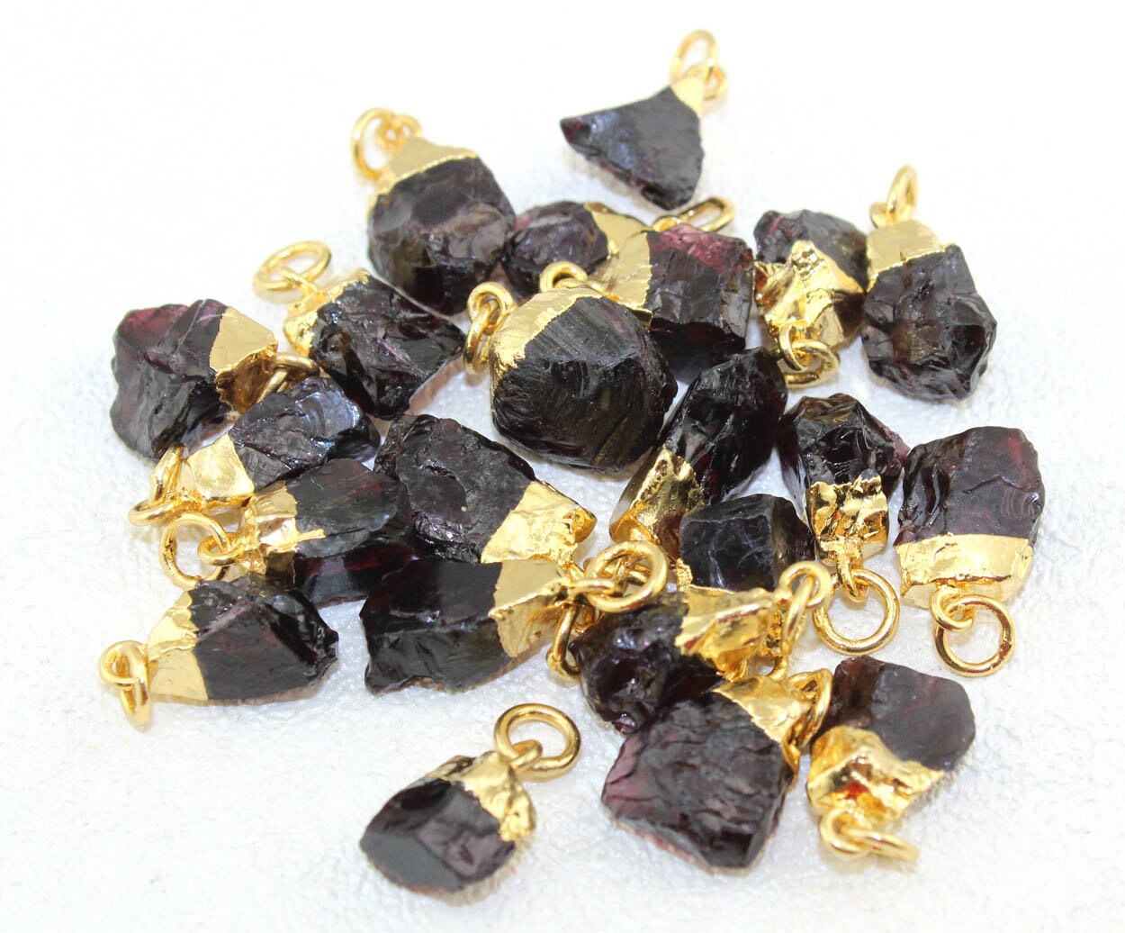 Raw Garnet Gold Plated Connectors, January Birthstone Charms 10mm To 14mm Charms