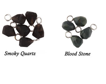 Raw Gemstone Connector, Silver Minimalist Charm: Rough Quartz Pendant (8-10mm) Single Bail Pendant Connectors