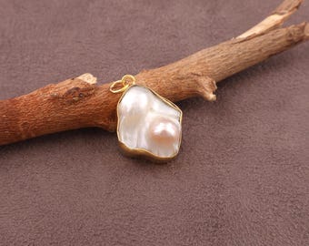 Natural Keshi Pearl Pendant Connector For Necklace Making - Gold Plated Fancy Shape Pearl Charms for DIY Jewelry Crafting