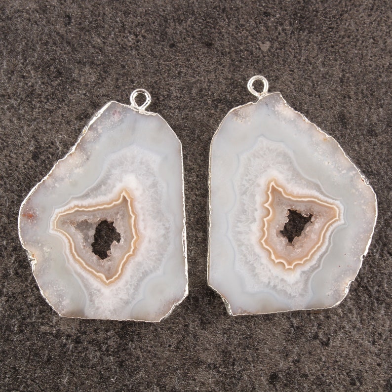 DIY Earrings DIY Jewelry Connectors Natural Geode Slice Silver Plated Earrings Pairs Connectors Silver Electroplated Earrings Components