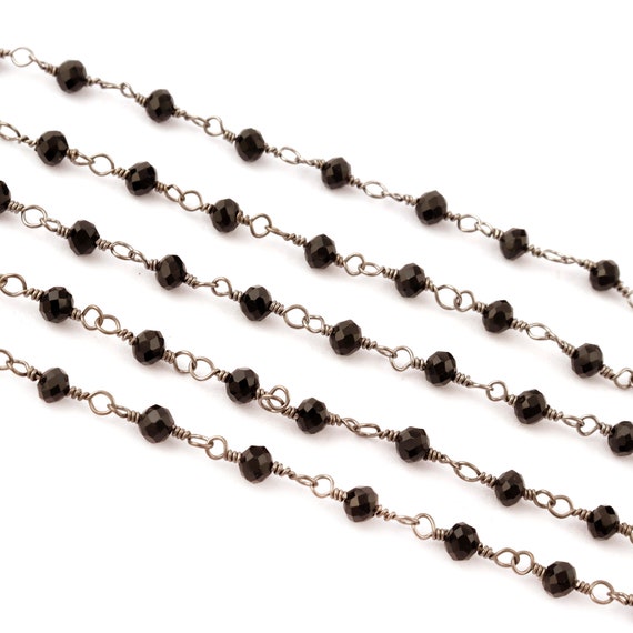 ファセット加工のブラックオニキスロザリオチェーン：金メッキワイヤー