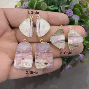 Peruvian Pink Opal Earring Connectors: Gold Electroplated, Single Bail Charms DIY Jewelry Making