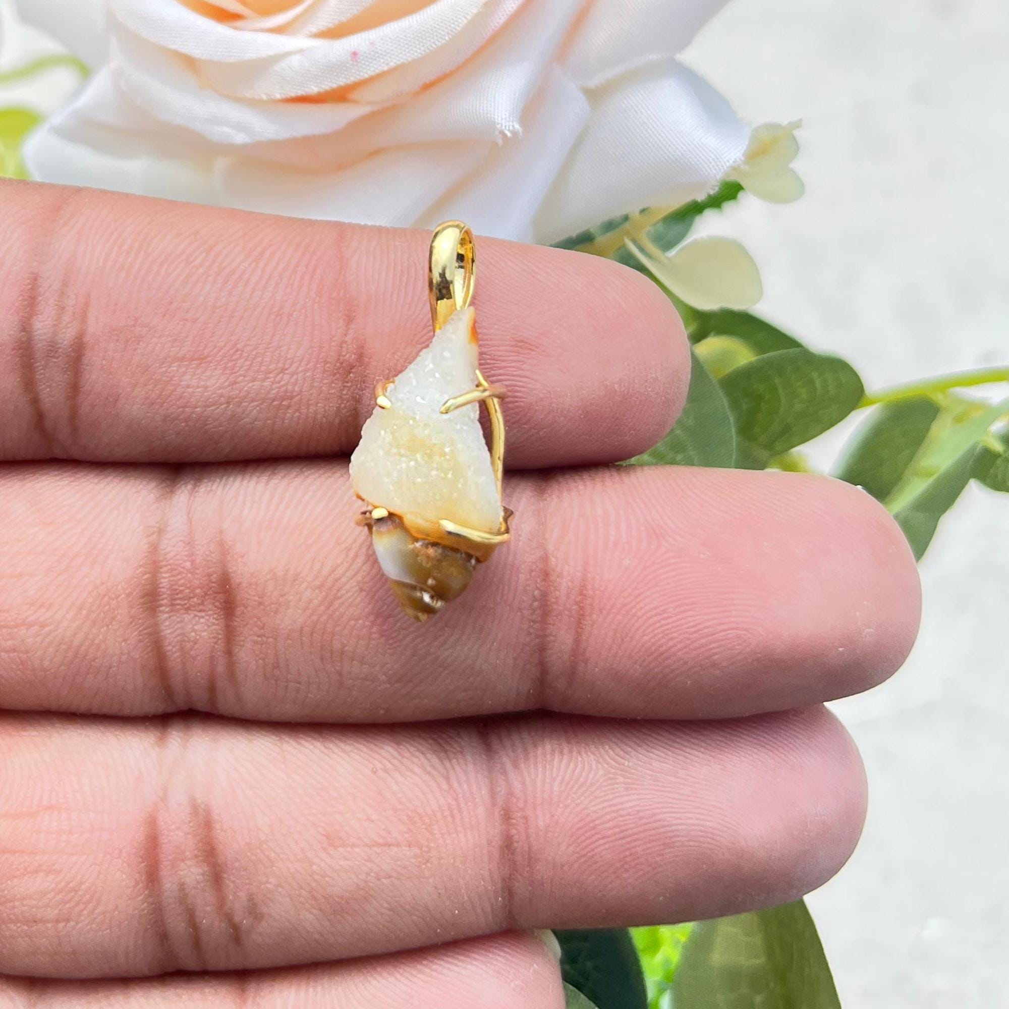 Gold Plated Fossil Shell Druzy Pendant Charm