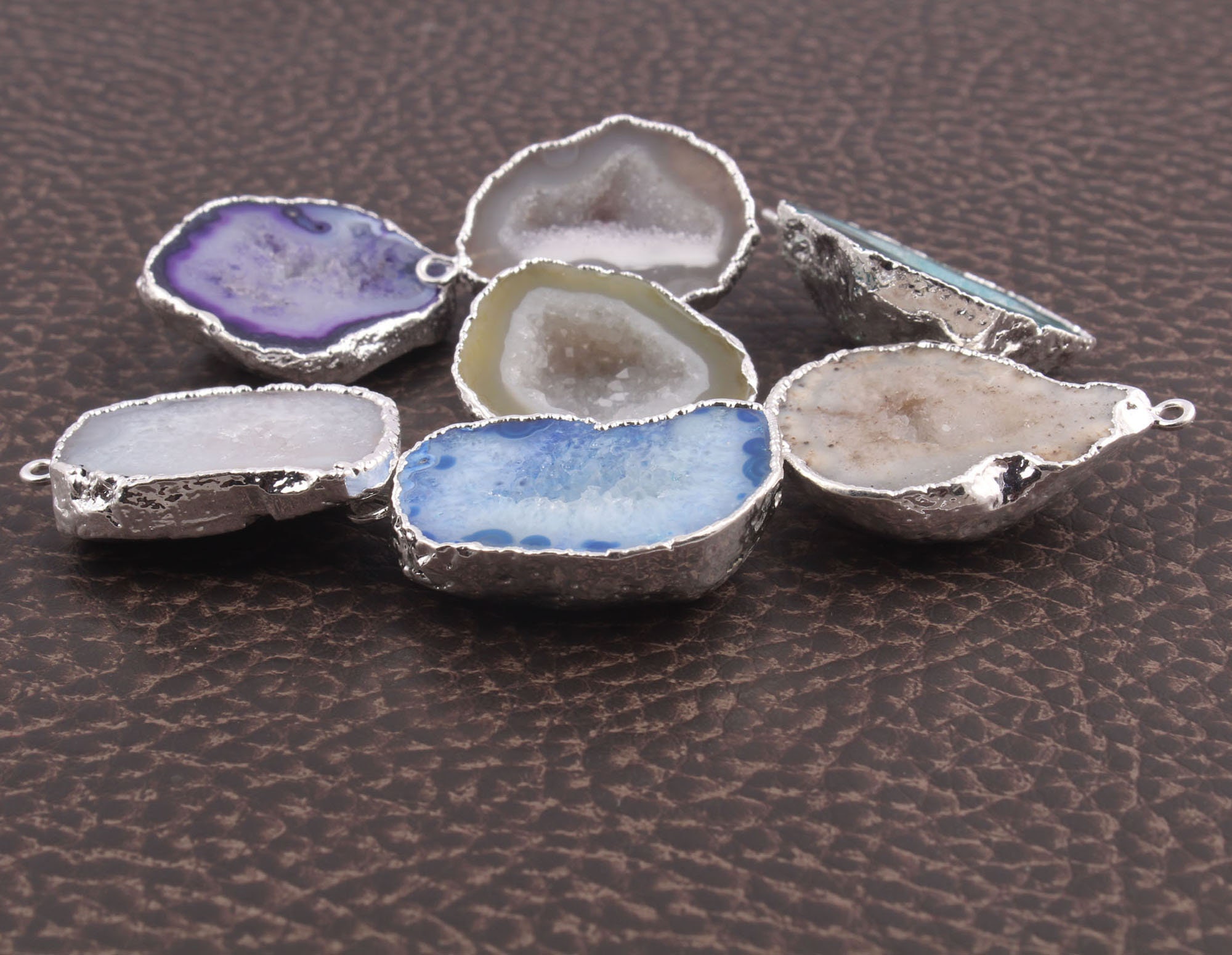 Geode Druzy Connector White Geode Druzy Silver Plated Geode Etsy
