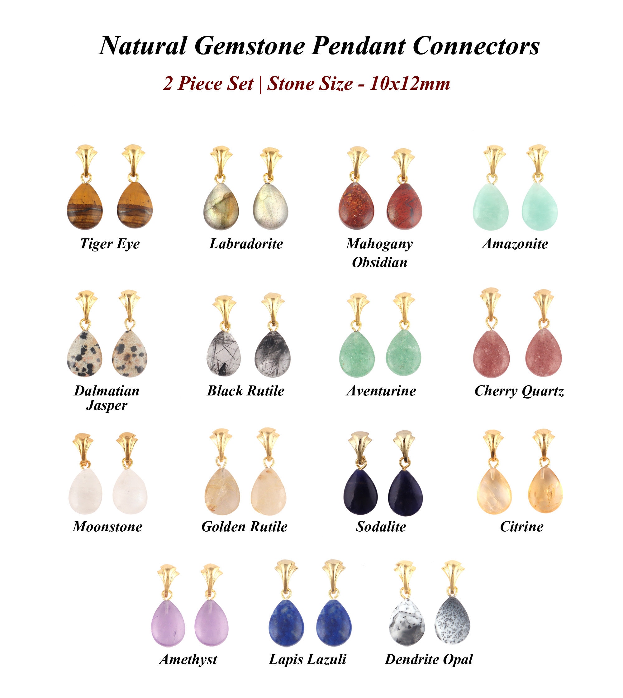 Gold Plated Gemstone Pear Single Bail Pendant, Teardrop Jewelry Charms (10x14mm)