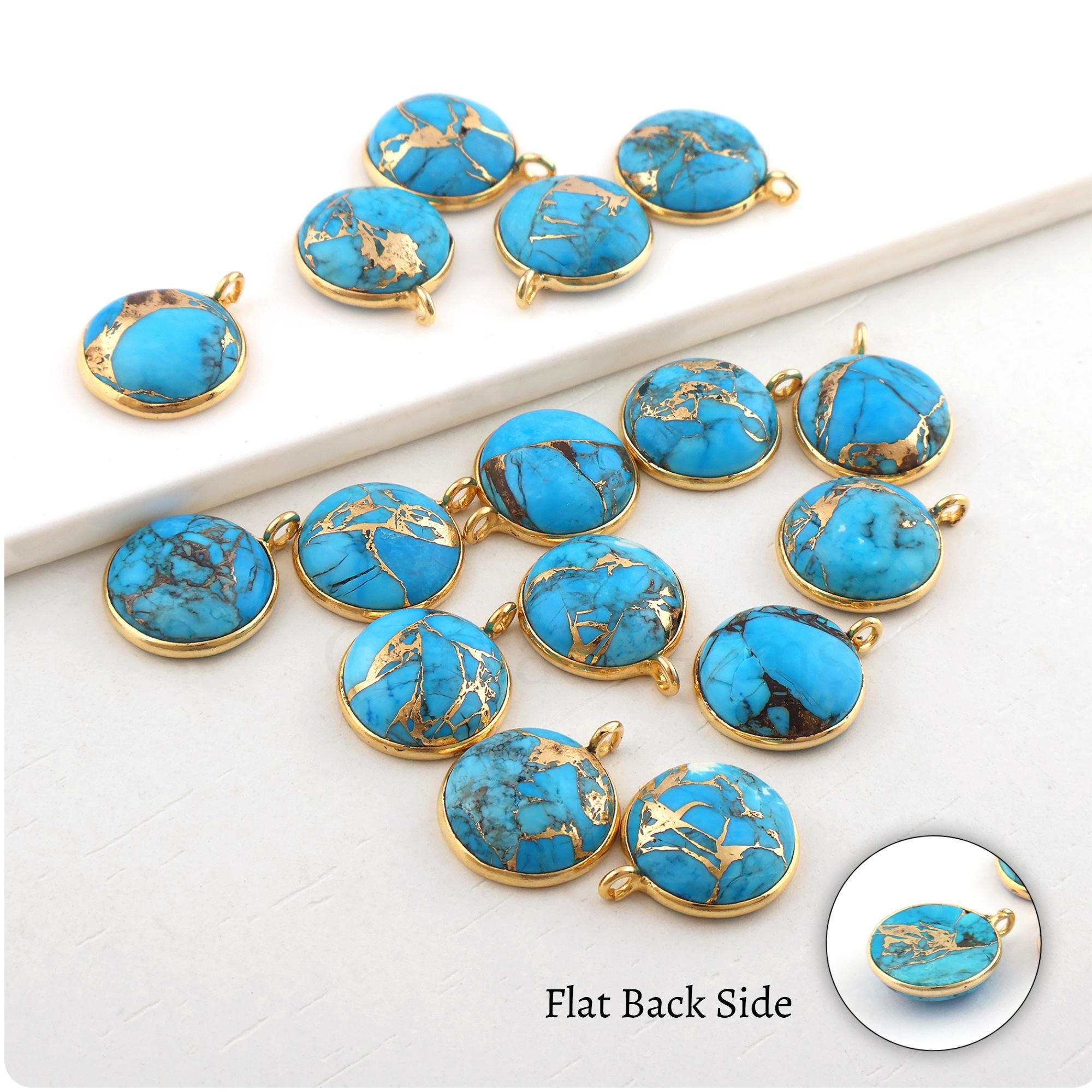 12mm Mohave Turquoise Connector, Gold Plated Bezel Pendant Charm