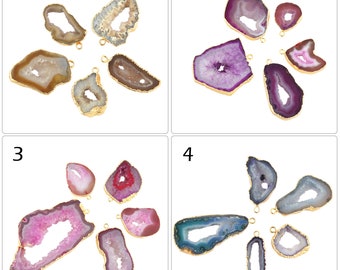 24-31mm Designer Natürliche Geode Scheibe vergoldet Einzelanhänger Machen Verbinder Lot, DIY Anhänger Halskette, Geode Scheibe Komponenten