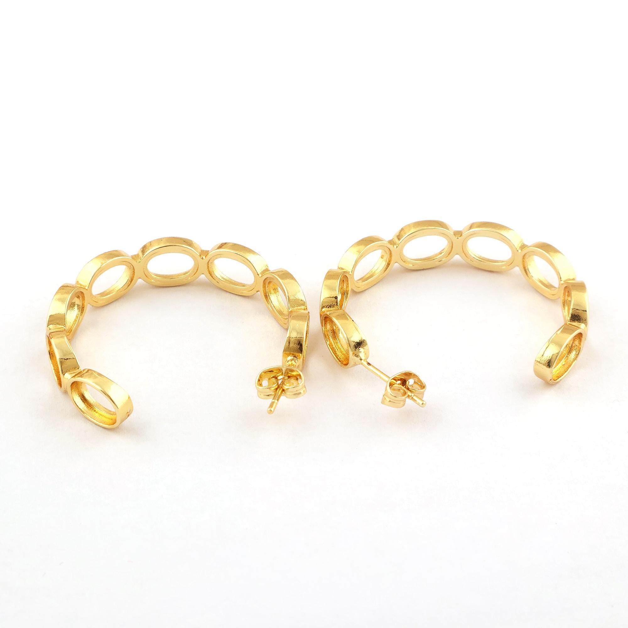 Gold Plated Brass Hoop Earring Blank, 6x8mm Stud Hoops without Gemstone Jewelry Blank