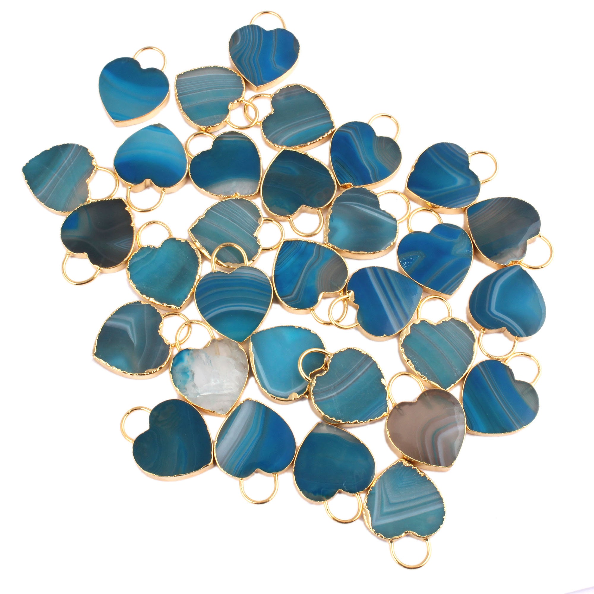 Sky Blue Agate Heart Pendant, Gold Electroplated Charm