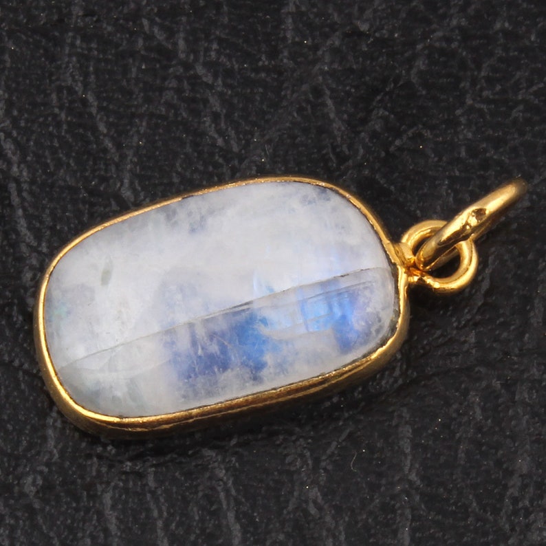 Natural Blue Fire White Moonstone Gold Plated Bezel Connectors DIY Pendant Connectors Rainbow Fire Moonstone Finding Moonstone Charms