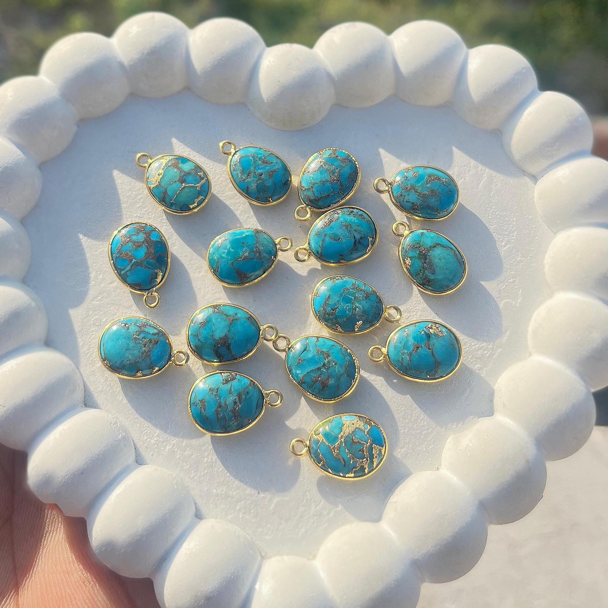 Gold Plated Blue Copper Turquoise Pendant