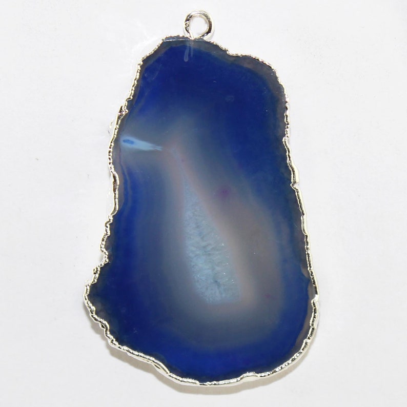 Single Bail Connectors Jewelry Supplies DIY Pendants Natural Blue Agate Slice Silver Plated Pendants Connectors Agate Slice Pendants