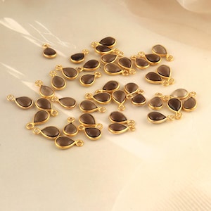 Gold Plated Smoky Quartz Pear Cabochon Charms: DIY Jewelry Connectors, 4x6mm (10 Pcs Lot)