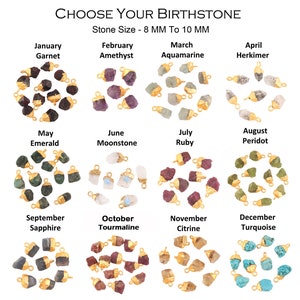 Choose Your Birthstone, Natural Raw Gemstone Connectors, Matte Gold Electroplated Rough Birthstone Pendant Charms DIY Jewelry, 8-10mm Rough