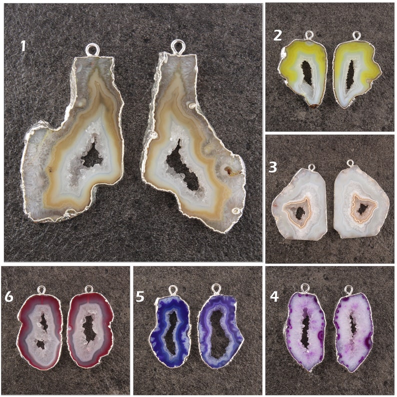 DIY Earrings DIY Jewelry Connectors Natural Geode Slice Silver Plated Earrings Pairs Connectors Silver Electroplated Earrings Components