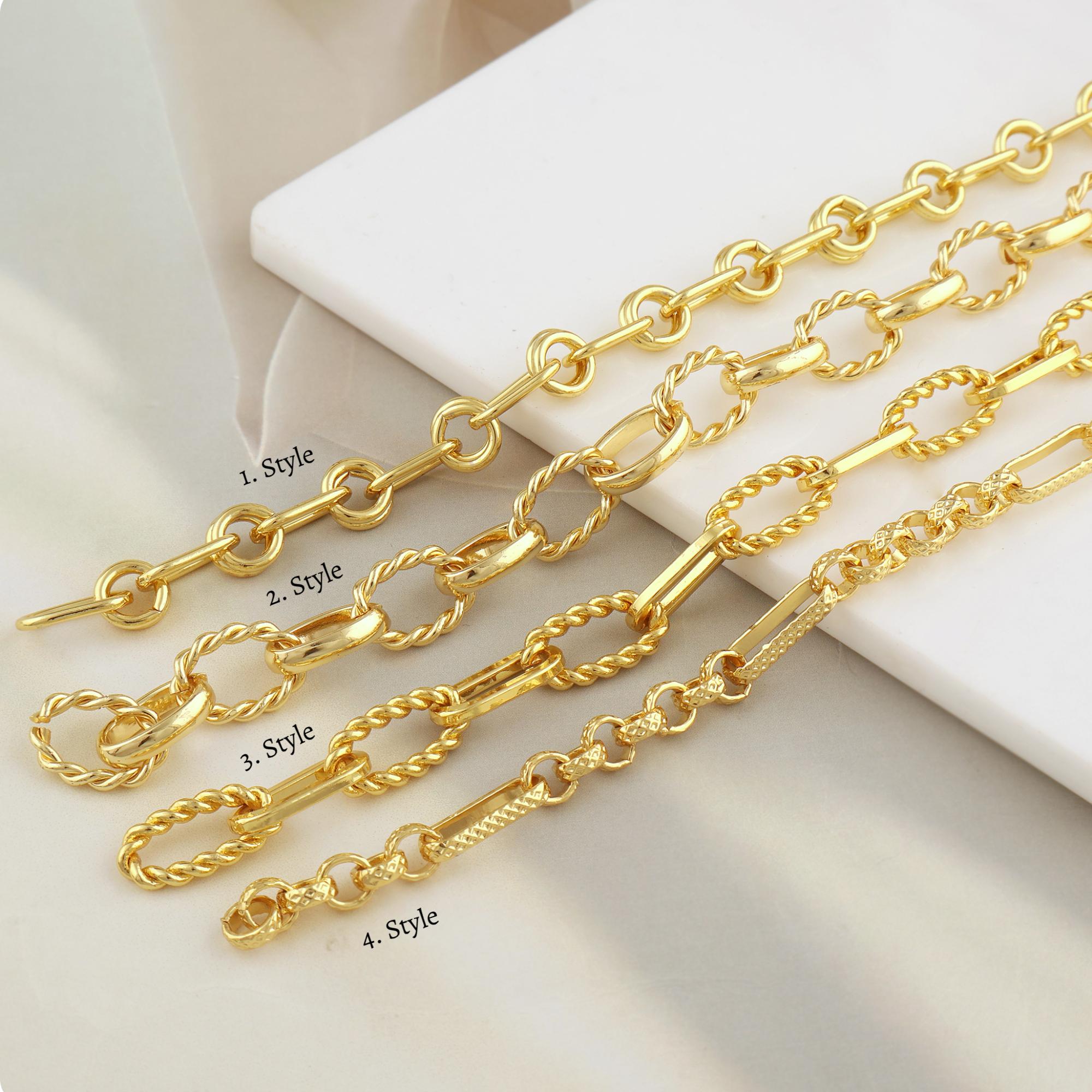 18k Gold Plated Chain, Twisted Wire, Paperclip