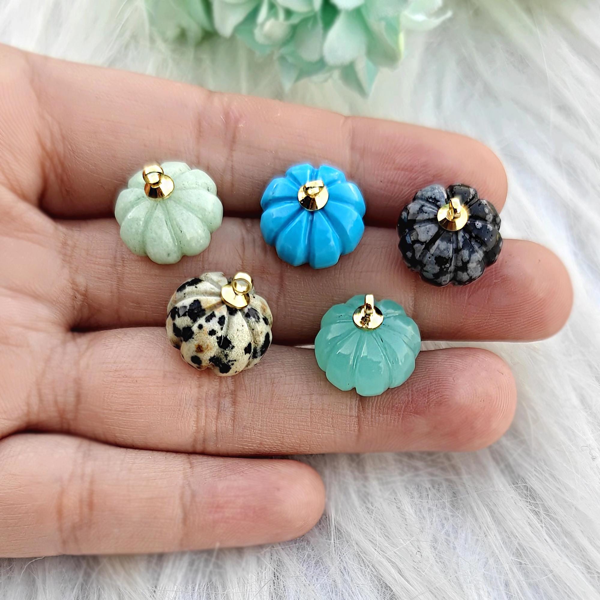 Turquiose Pumpkin Carved Pendant Charms