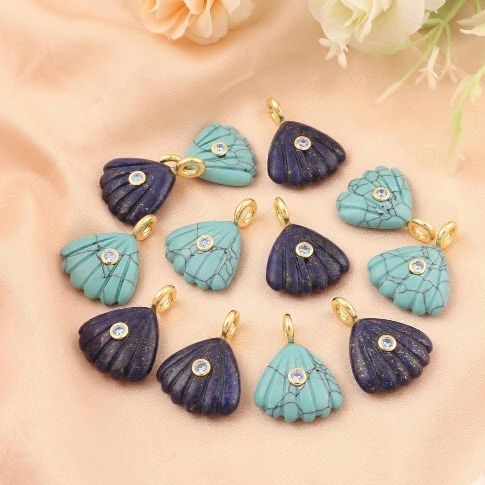 Turquoise Shell Carved Pendant Charms
