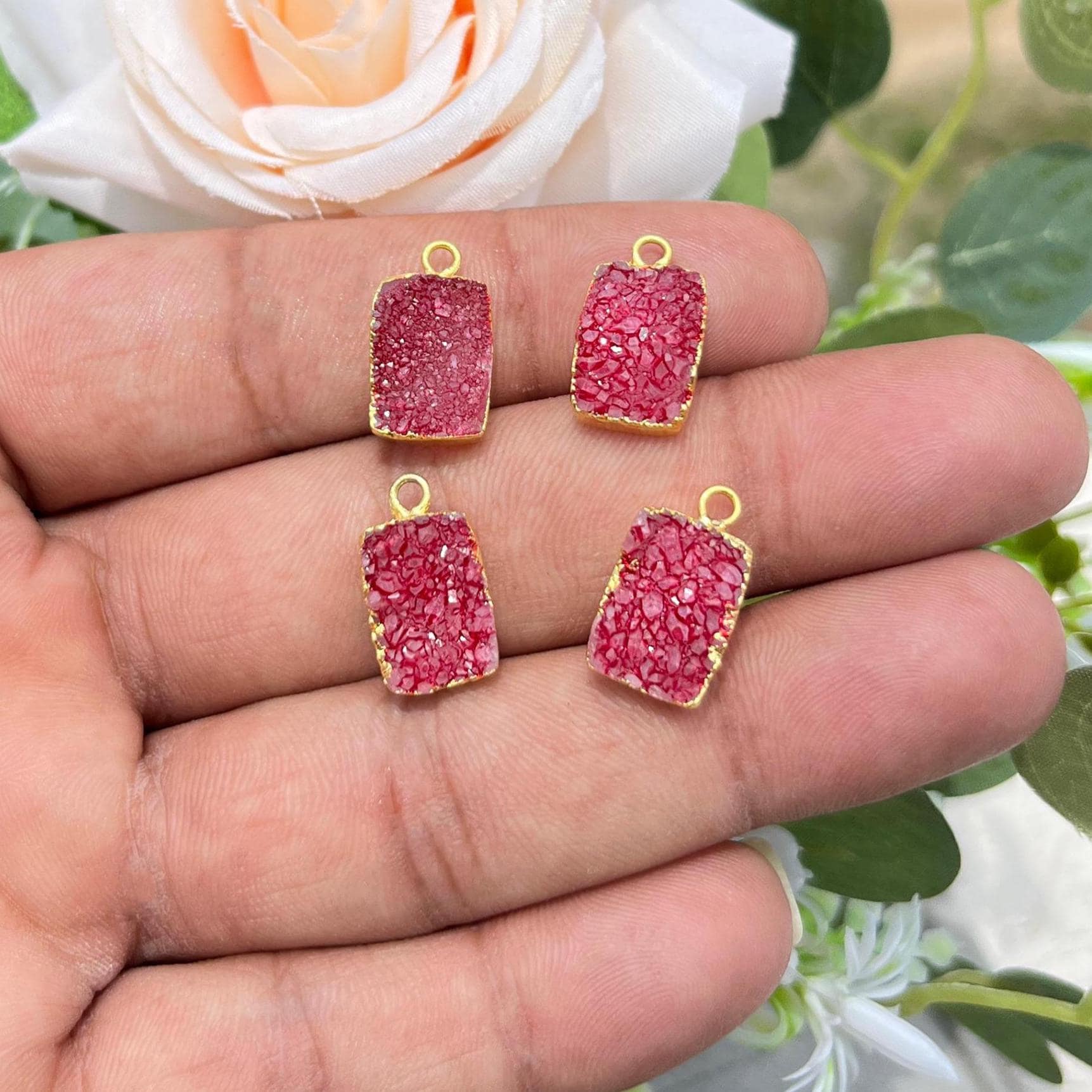 Natural Birthstone Color Agate Druzy Charms