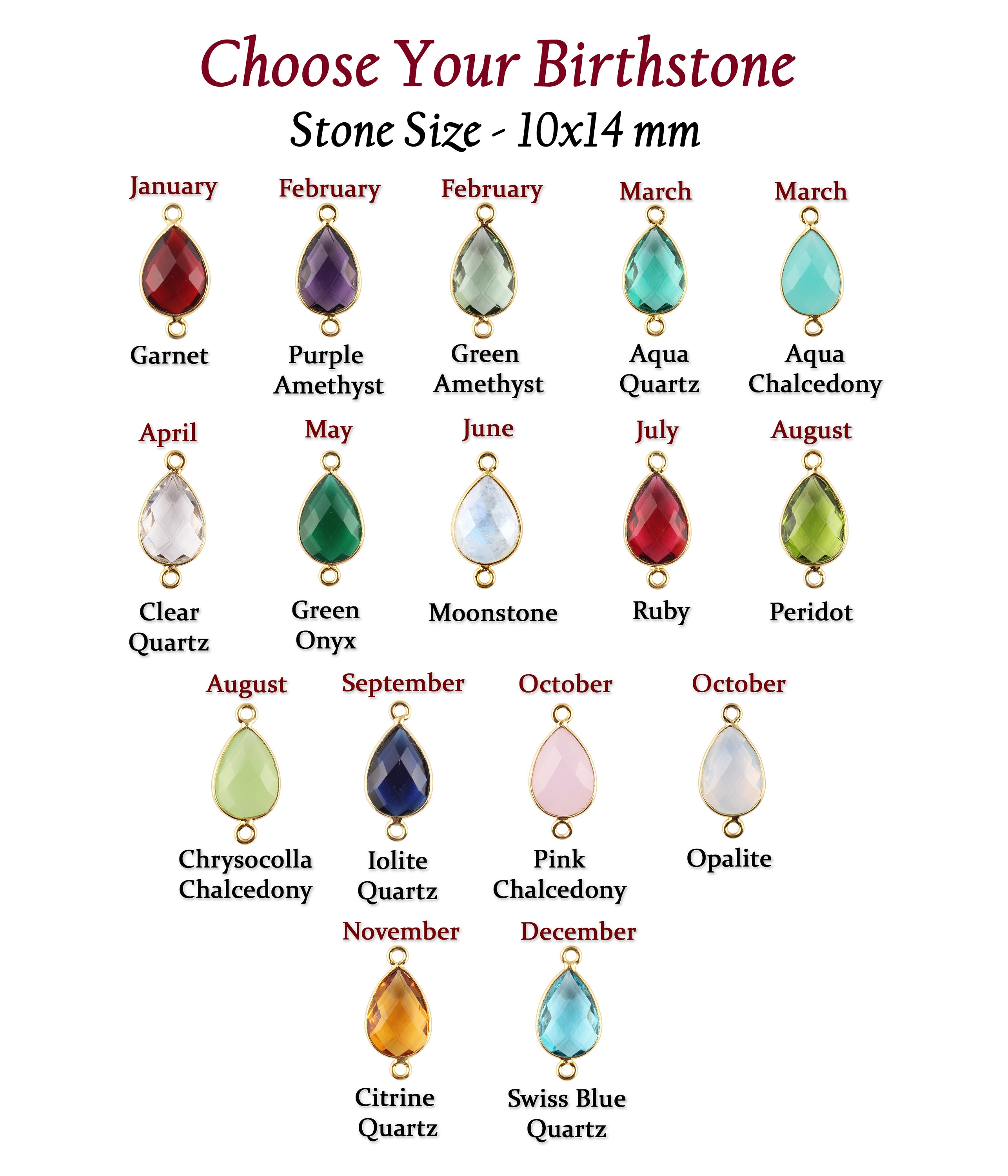 10x14mm Pear Checker Cut Gold Plated Bezel Birthstone Quartz Double Bail Charms