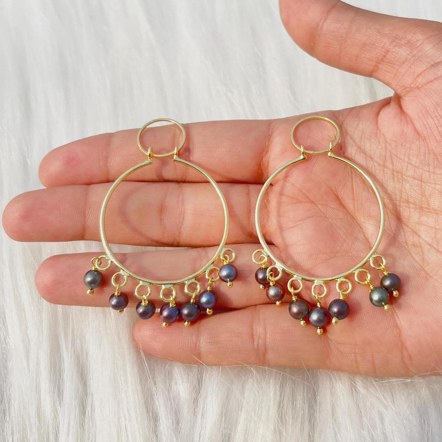 Natural Black Freshwater Pearl Earring Connector Charms Gold Plated Wire Wrap Pair