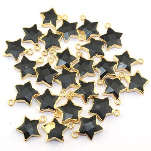Black Onyx Gemstone Star Connectors, Gold Electroplated Tiny Star Charms For Earring Making, Onyx Star Pendant Charms Jewelry Finding