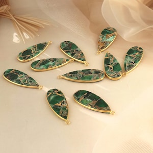 Green Copper Turquoise Pear Pendant Charms: Gold Plated Mohave Jewelry Connectors 5 Pcs Set