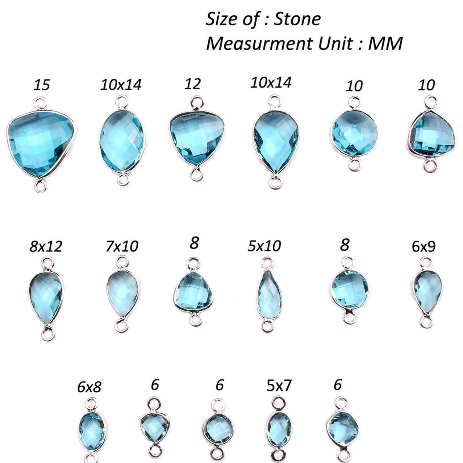 Swiss Blue Topaz Silver Plated Charm Connector, Faceted Double Bail Pendant
