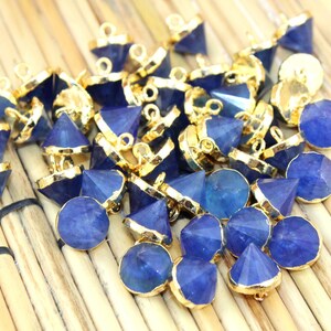 Pencil Point Connector Charms Spike Blue Quartz 10mm Single Bail Gold Plated Pendulum Pendant Charms For DIY Jewelry Making Finding